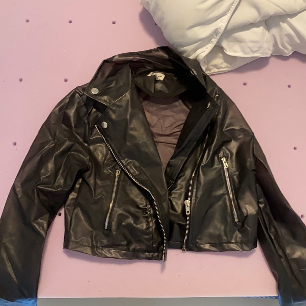 Super down waterproof cropped “leather” jacket